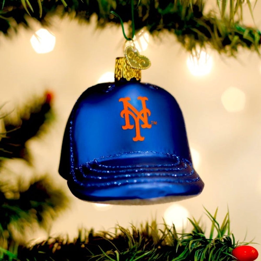 OLD WORLD CHRISTMAS NEW YORK METS MLB BASEBALL CAP GLASS CHRISTMAS ORNAMENT NEW